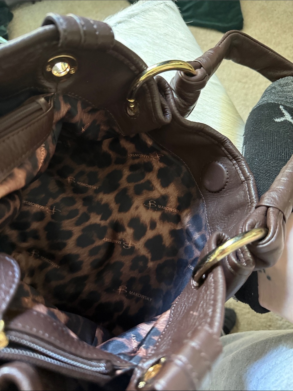 b. makowsky Dark Brown Leather Shoulder Tote with Gold Hardware - Picture 10 of 10